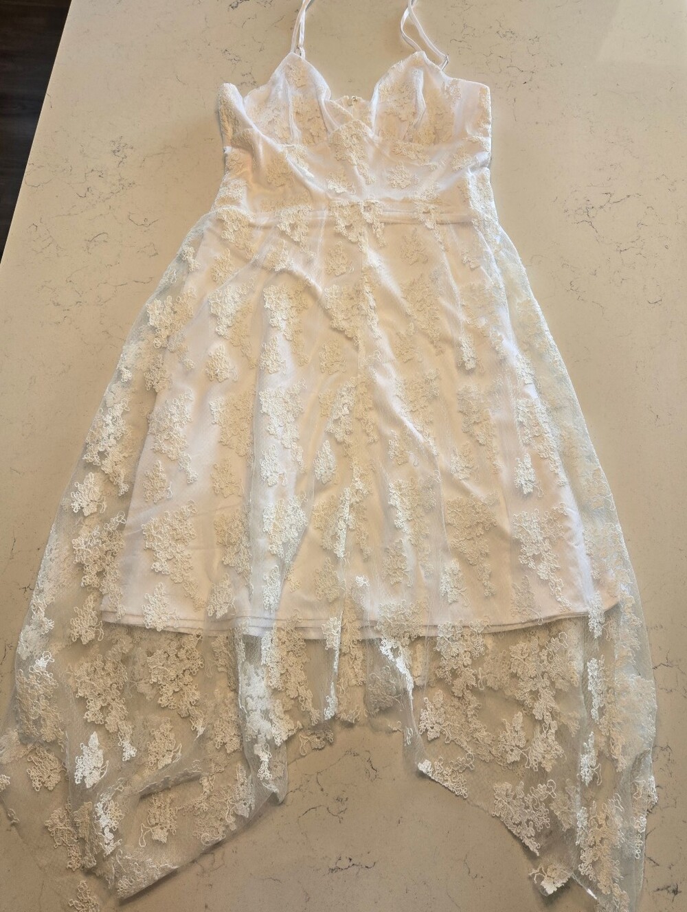 Storia White Floral Lace High-Low Handkerchief Hem Cami Dress Xlarge